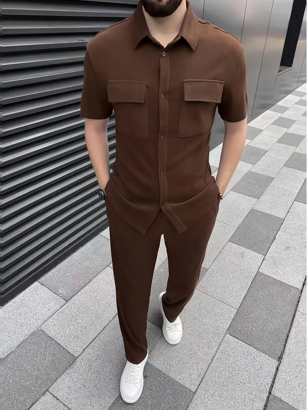 Men 2pcs Casual Solid Color Textured Sets