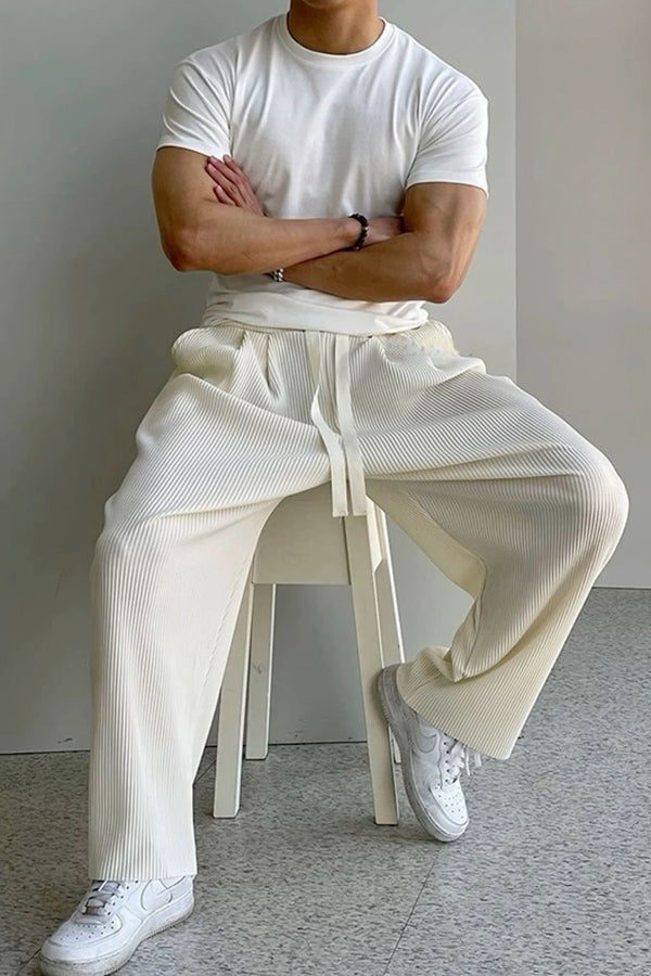 "Men's Ribbed T-Shirt and Slim-Fit Trousers Set"