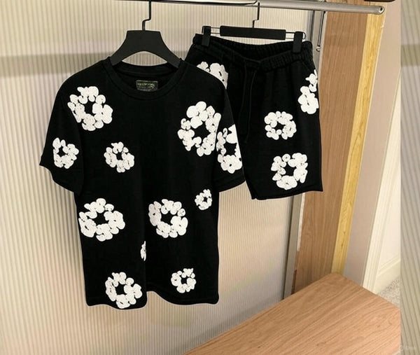 "Floral Cloud Print T-Shirt and Shorts Set"